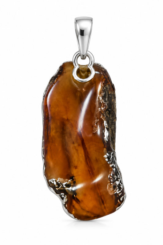Sumatra Amber Polished Slice Drilled bail .925 Silver Pendant