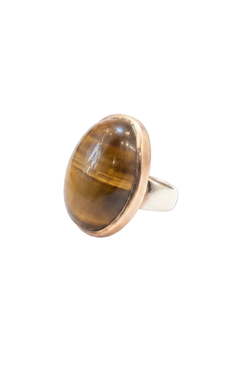 Tiger's Eye Polished Oval .925 Sterling Silver Ring Size 8