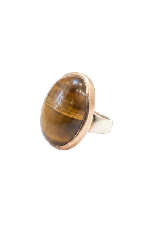 Tiger's Eye Polished Oval .925 Sterling Silver Ring Size 8