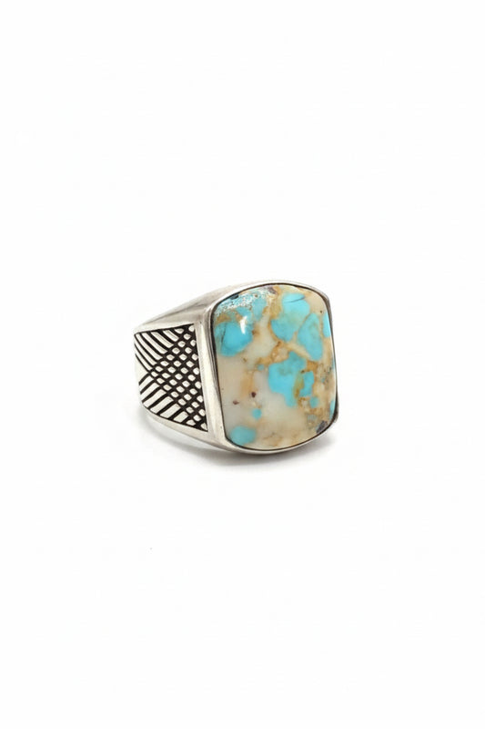 New Arizona Turquoise Rectangle Signet Sterling Silver Ring Size 13