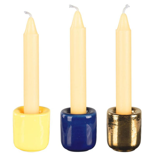 Metallic Silver CERAMIC MINI CANDLE HOLDERS 1.25" Holds .5" Candles