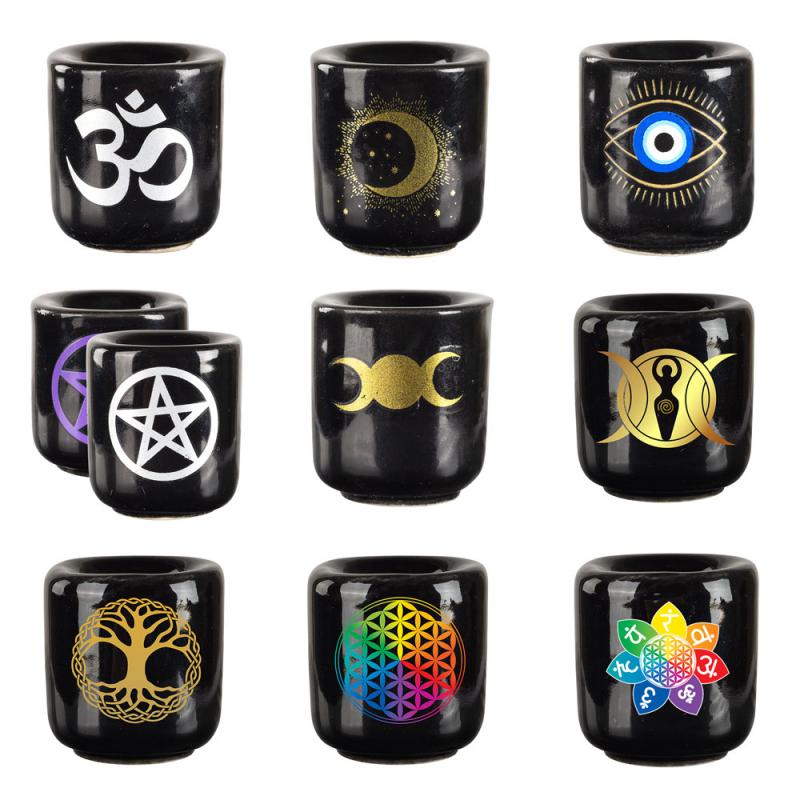 EVIL EYE MINI CANDLE HOLDERS WITH DESIGN 1.25" Holds .5" Candles