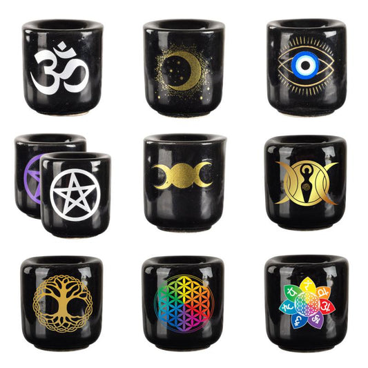 EVIL EYE MINI CANDLE HOLDERS WITH DESIGN 1.25" Holds .5" Candles