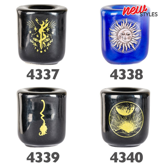 SNAKE MOON PHASES & CAT FACE MINI CERAMIC CANDLE HOLDERS WITH DESIGN