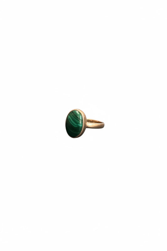 Malachite Oval Polished .925 Sterling Silver Ring Size 6