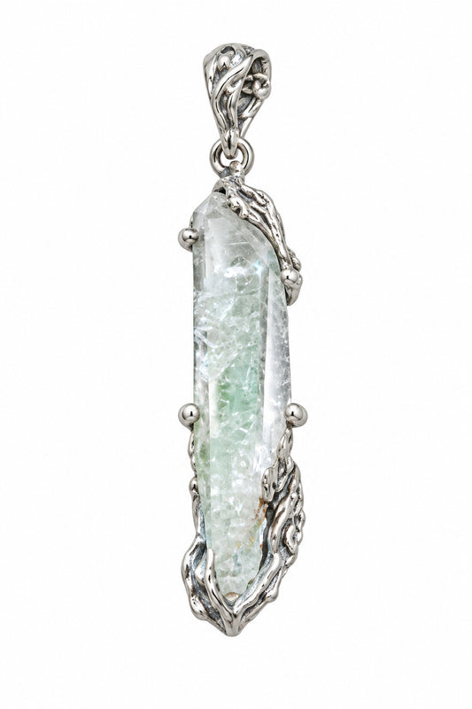 Angel Aura Faden Quartz Point Claw Set .925 Silver Pendant