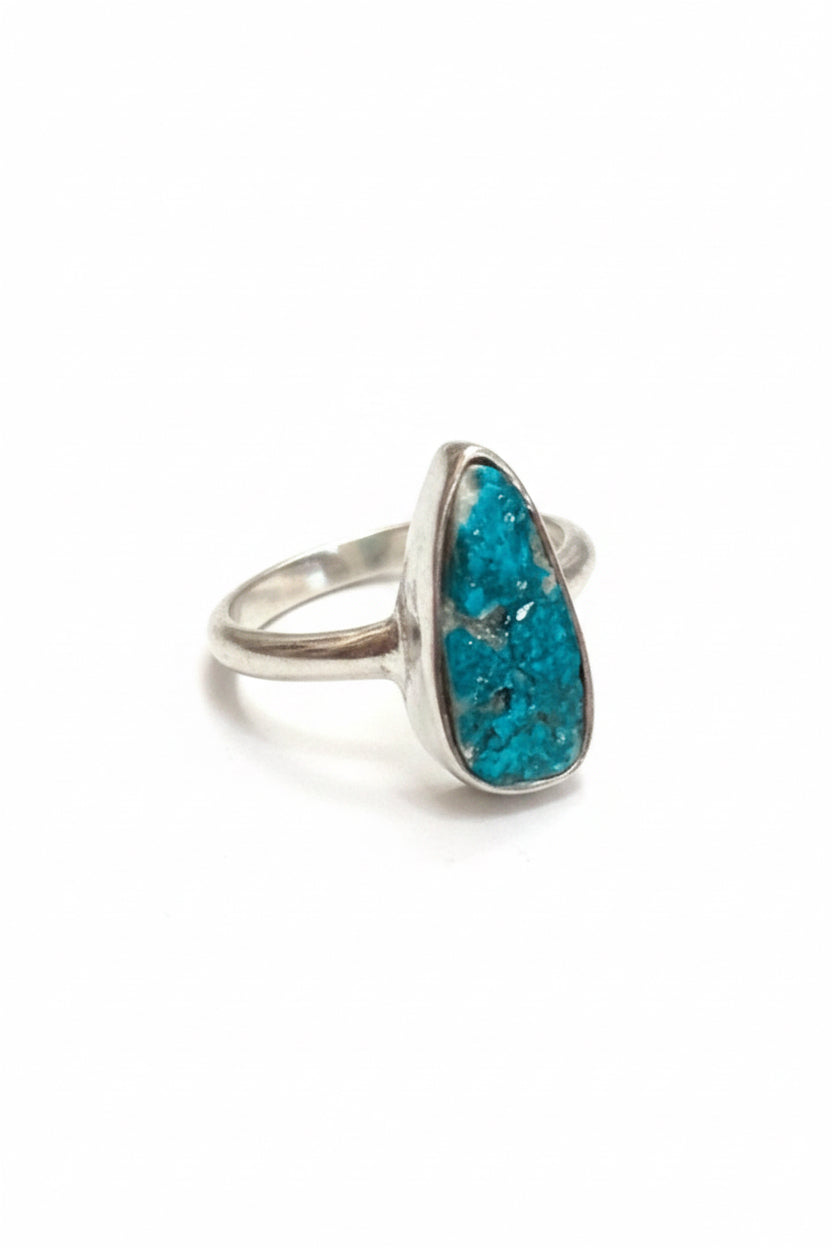 Dioptase Druzy Natural Sterling Silver Ring Size 8