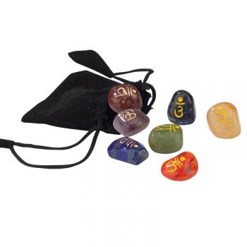 Sanskrit Engraved 7 Chakra Tumbled Stone Set in Pouch