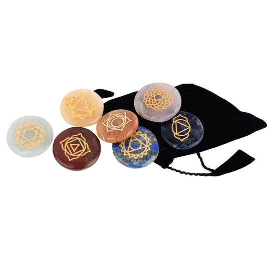 7 Chakra Engraved Chakra Stones Set in Pouch