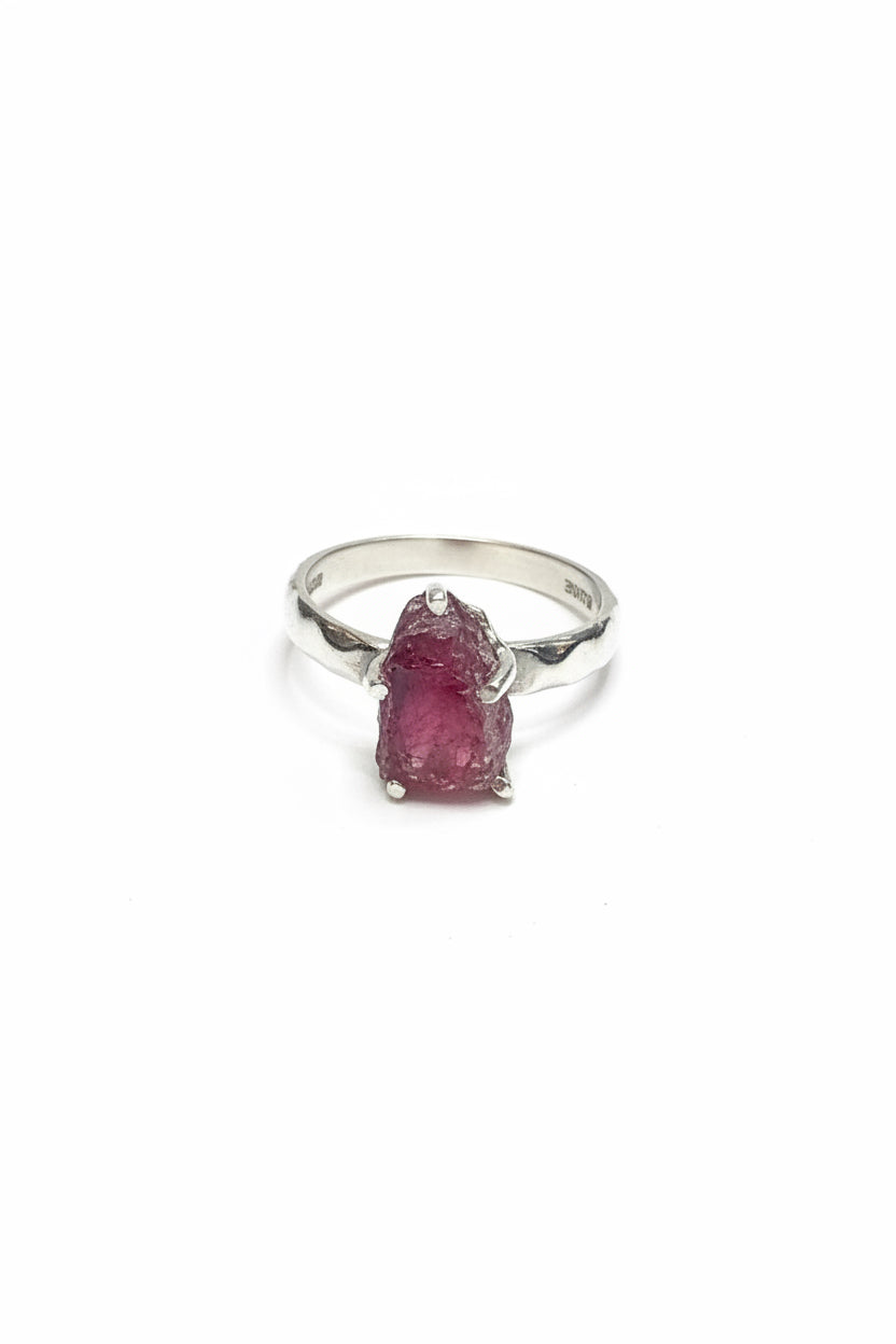 Pink Tourmaline Natural Claw Set Beated Band .925 Sterling Silver Ring Size 9