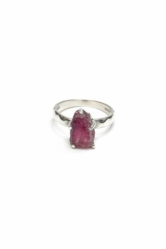 Pink Tourmaline Natural Claw Set Beated Band .925 Sterling Silver Ring Size 9