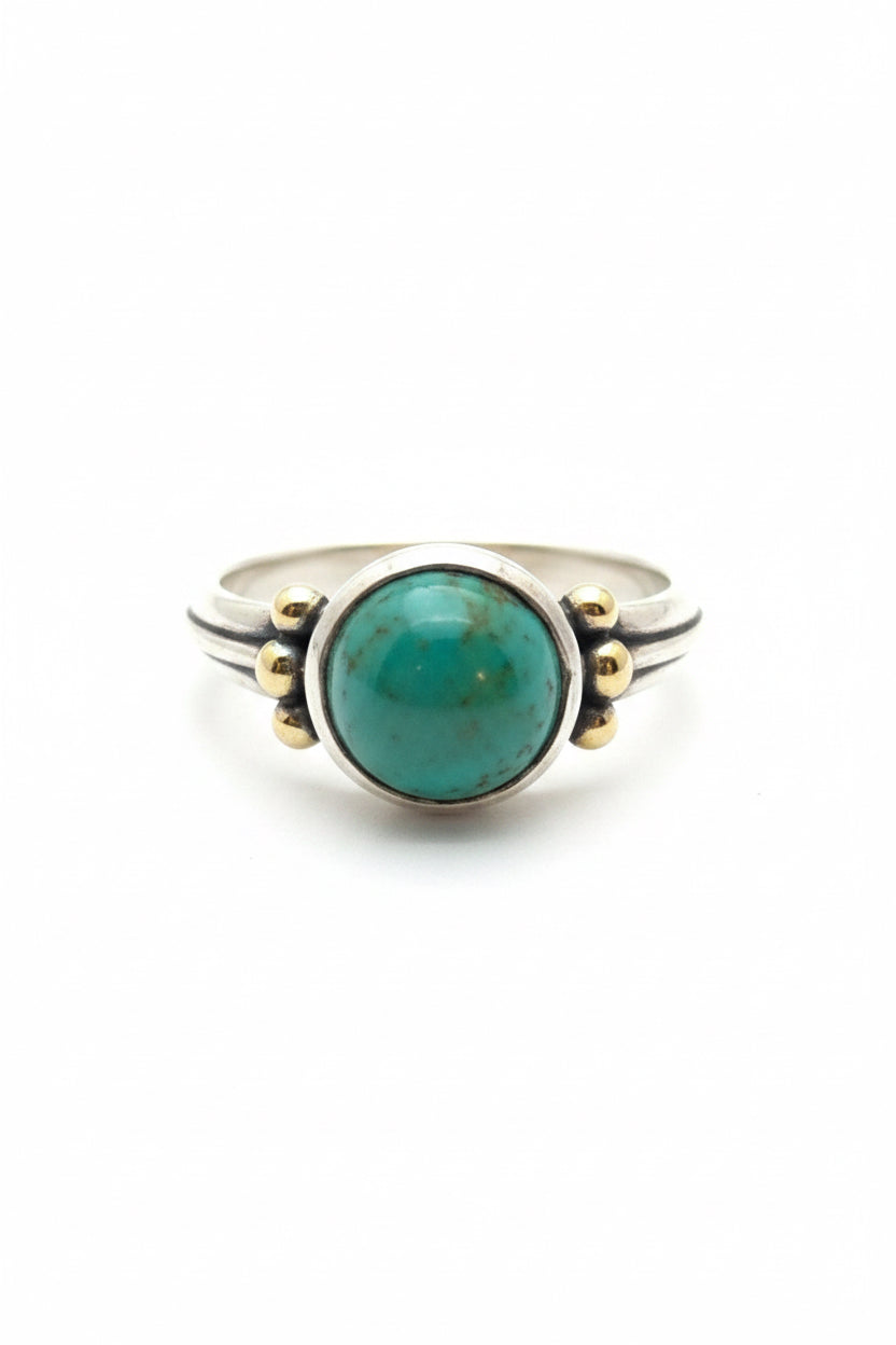 Chrysocolla Round 3 Rava Band Sterling Silver Ring Size 8