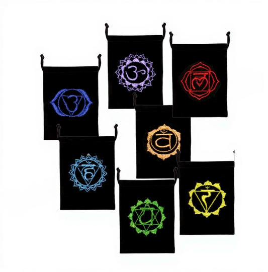 SOLAR PLEXUS CHAKRA EMBROIDERED VELVET POUCH BLACK - 5 X 7″