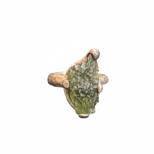 Moldavite Natural Claw Set .925 Sterling Silver Ring Size 7