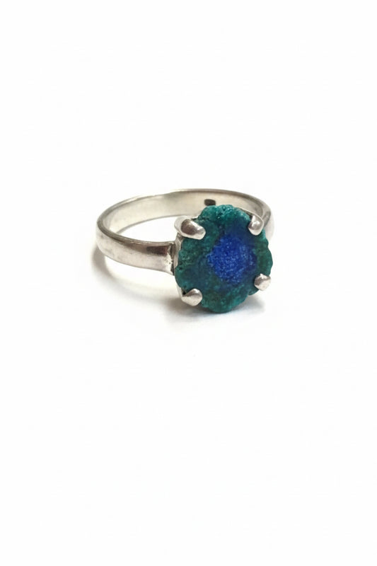 Azurite Malachite Slice Claw Set .925 Sterling Silver Ring