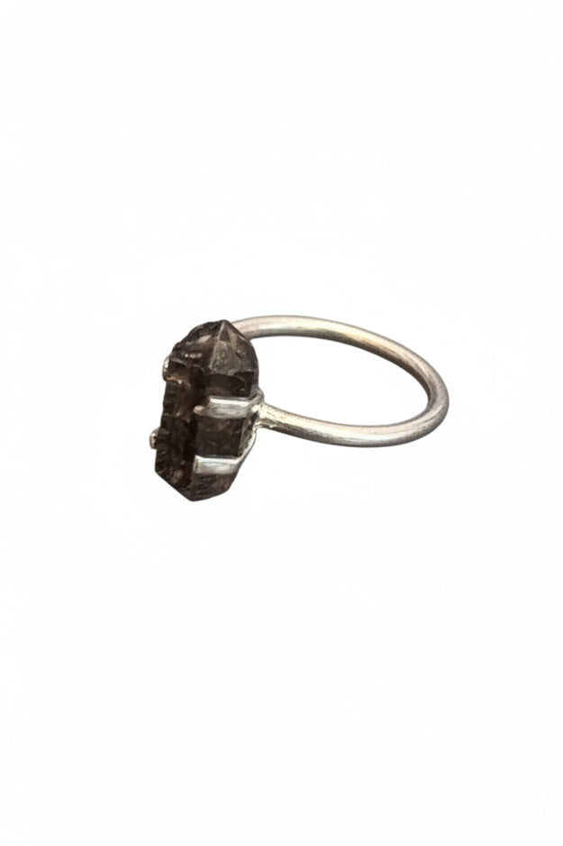Smoky Quartz Double Terminated Point .925 Sterling Silver Ring Size 7