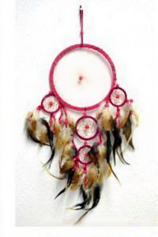 6" Pink Dream Catcher With Feathers & Beads
