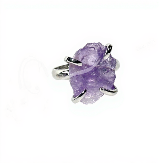 Amethyst Raw Silver Plated Brass Adjustable Ring