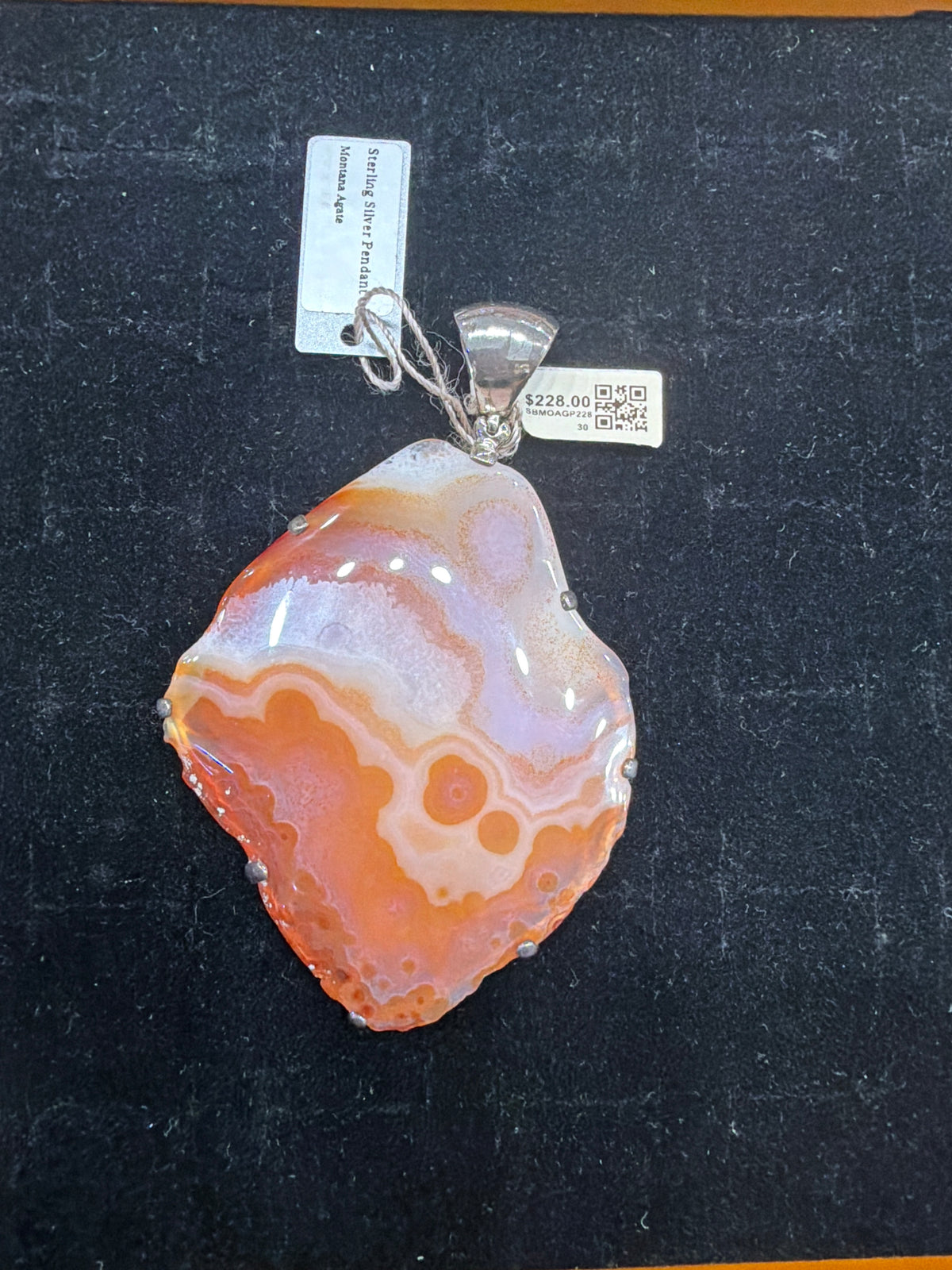 Montana Agate Polished Slab Sterling Silver Pendant