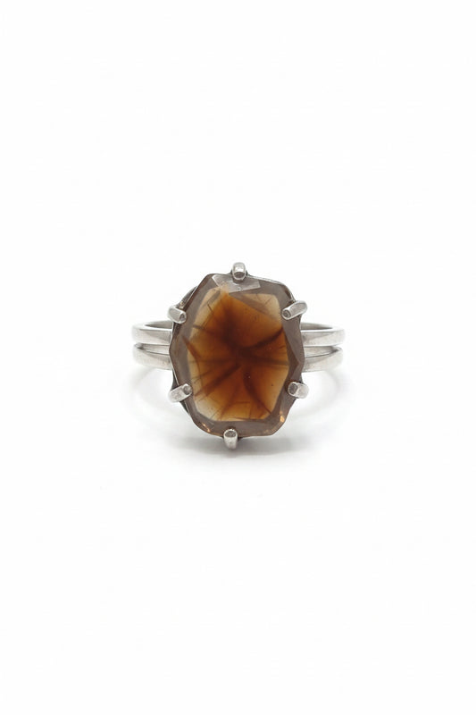 Watermalon Tourmaline Slice Claw Set Beated Band Sterling Silver Ring Size 9