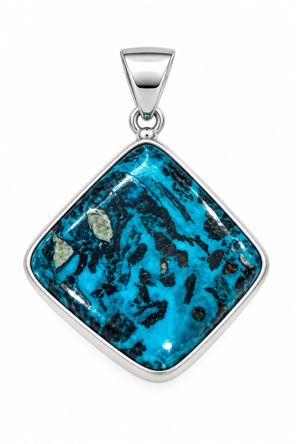 Lightning Blue Chrysocolla Free Shape .925 Silver Pendant