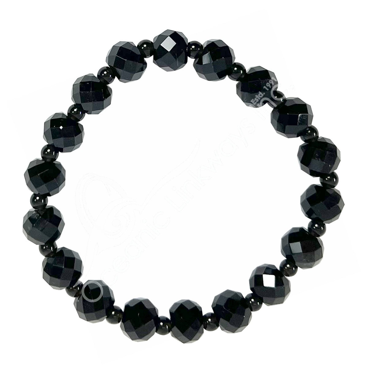 Black Obsidian Faceted with Bead Spacer 8mm Round Beaded Bracelet