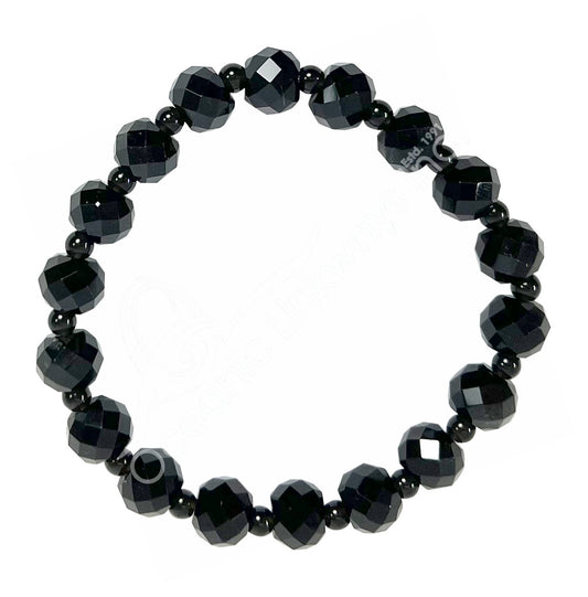Black Obsidian Faceted W/ Bead Spacer 8MM Round Beaded Bracelet