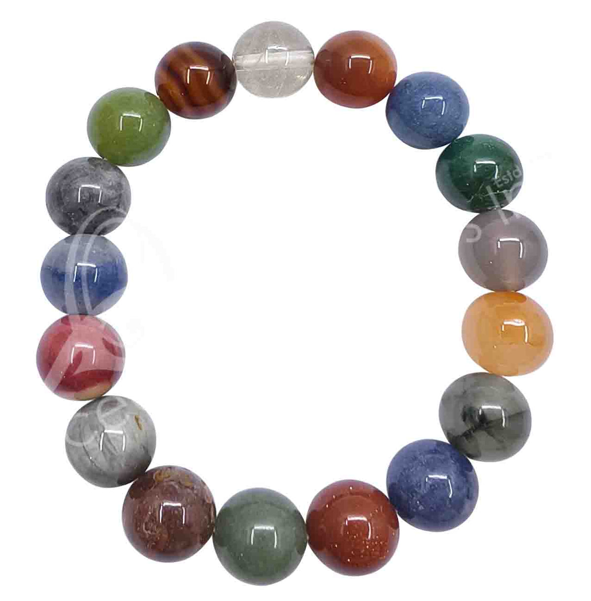 Mixed Stones 12mm Round Beaded Bracelet