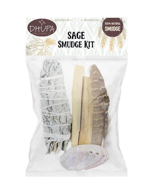 Sage Smudging Kit (sage, 2 Palo Santo, Mini Turkey Feather, Mini Abalone Shell)