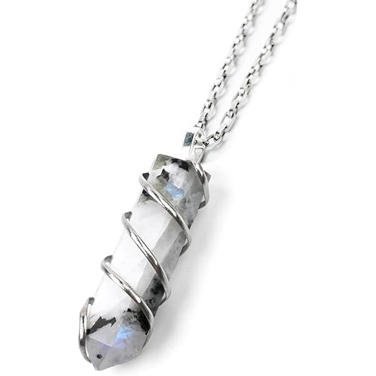 Rainbow Moonstone Coil Wrapped Point Pendant