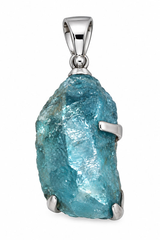Aqua Aura Quartz Natural Point Claw Set Sterling Silver Pendant