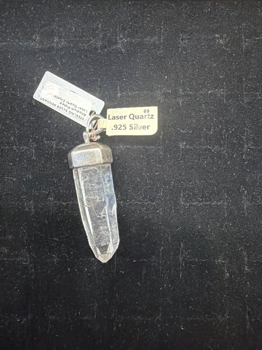 Laser Quartz Point Cap Set Sterling Silver Pendant