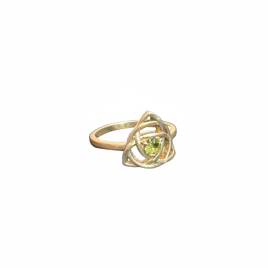 Moldavite Triquetra .925 Sterling Silver Ring Size 9
