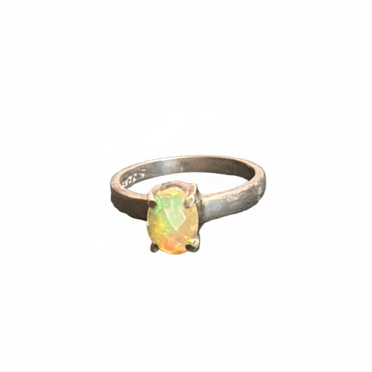Ethiopian Opal Faceted Oval Sterling Silver Ring Size 8