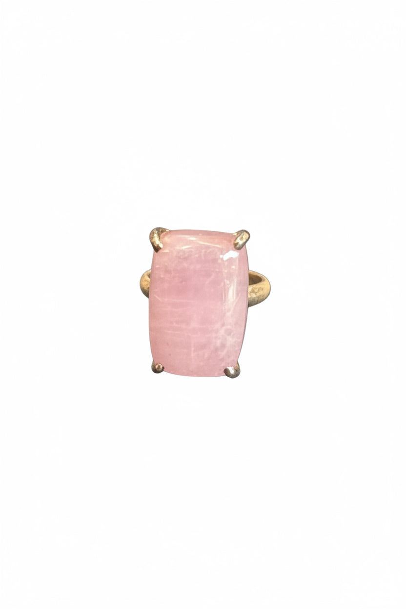 Kunzite Rectangle Large Stone Cab Teeth Set Sterling Silver Ring Size 8