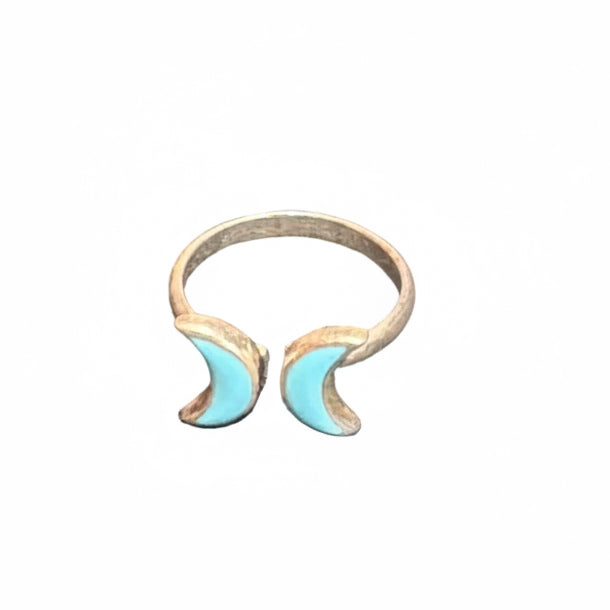 Turquoise Sleeping Beauty Double Crescent Moon .925 Sterling Silver Ring Size 8