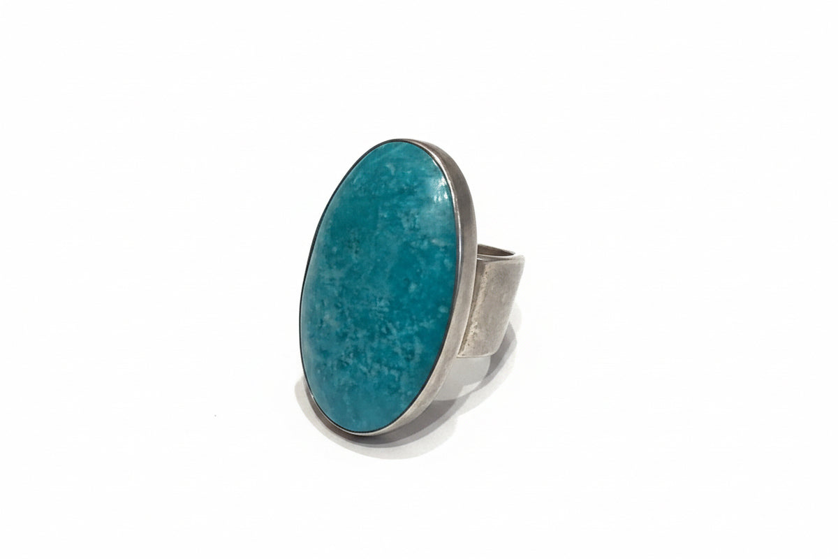 Amazonite Oval Large Cab Sterling Silver Wide Band Ring Size 7