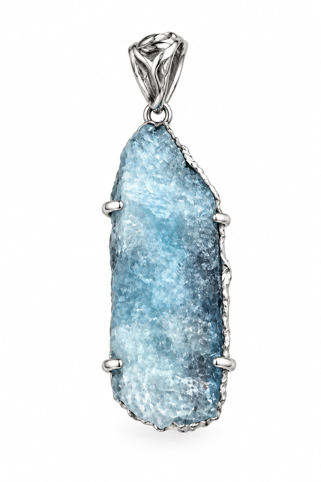 Aqua Aura Quartz Natural Point Sterling Silver Pendant