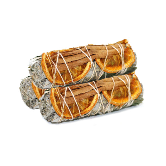 4" White Sage with Orange & Cinnamon Smudge Stick