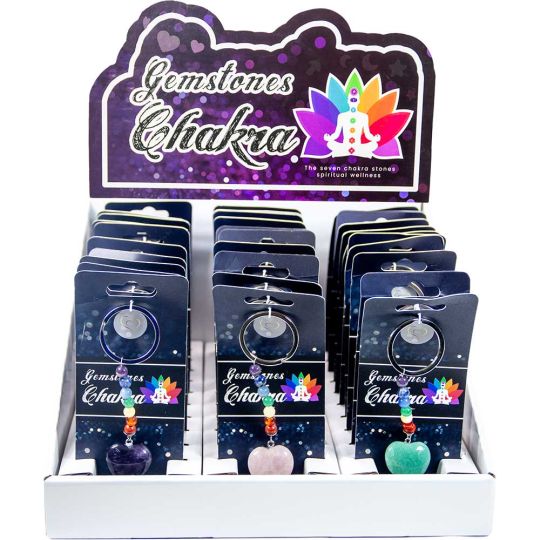 Heart Gemstones With Chakra Beads Keychains - Choose