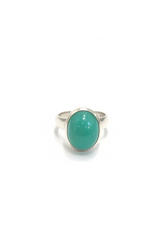 Chrysoprase Gem Oval Cab .925 Sterling Silver Ring Size 7