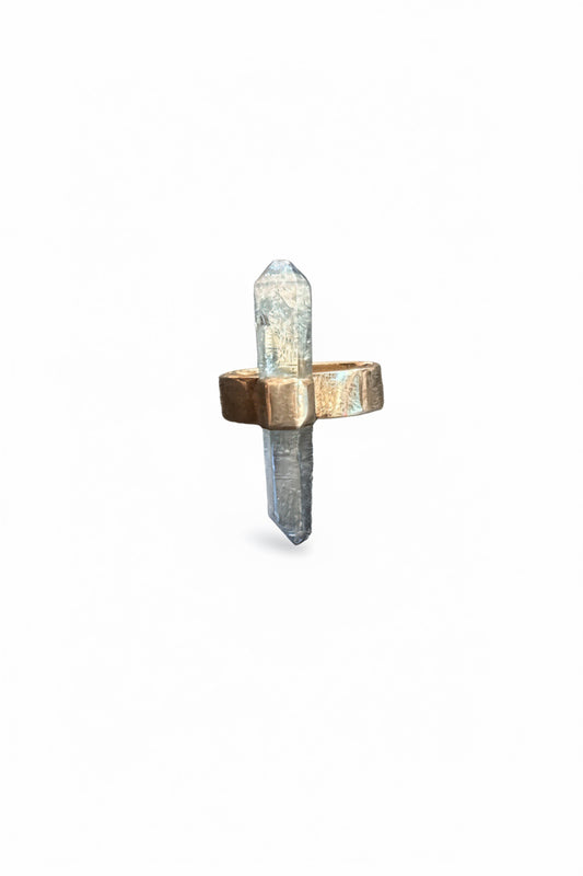 Aqua Aura Quartz Pencil Point Natural Sterling Silver Ring Size 9