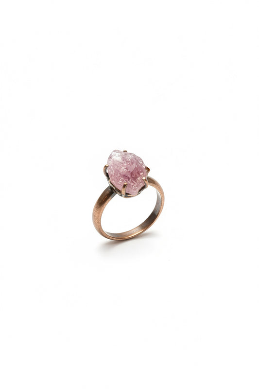 Pink Tourmaline Slice Claw Set Beated Band Sterling Silver Ring Size 7