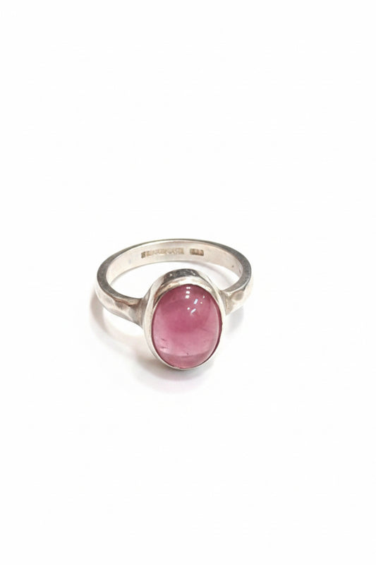 Fluorite Oval Cab Beated Band .925 Sterling Silver Ring Size 7
