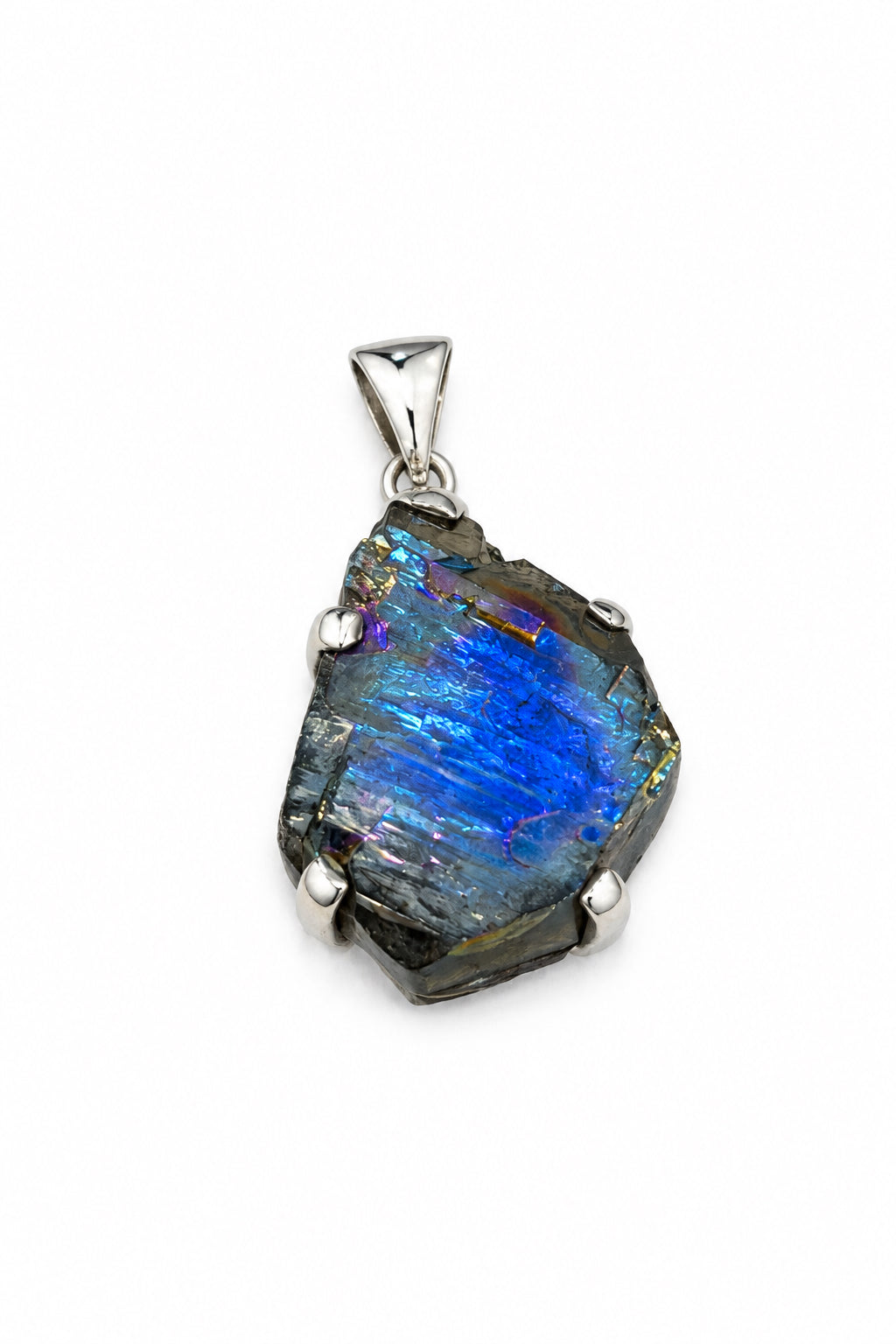 Titanium Aura Quartz Point Claw Set Sterling Silver Pendant