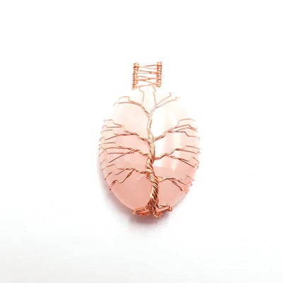 Rose Quartz Tree Pendant Copper Wire Wrap Pendant