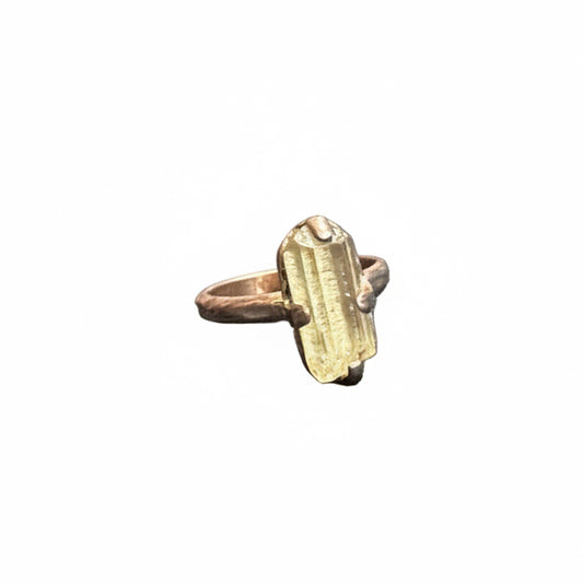 Golden Apatite Natural Polished Claw Set Beated Band Sterling Silver Ring Size 7