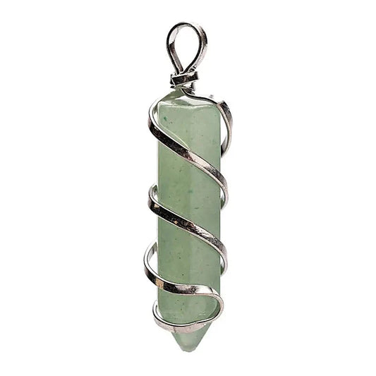 Green Aventurine Coil Wrapped Point Pendant