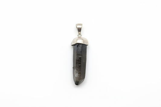 Titanium Aura Smoky Quartz Point Cap Sterling Silver Pendant