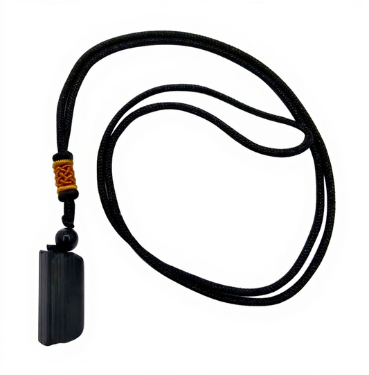 Black Tourmaline Naturally Polished Drilled Black Cord Adjustable Necklace